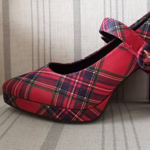 'C Comfort' Est 1946' Plaid/Tartan Platform Block Heeled Shoes Size 7M EUC - Picture 1 of 13